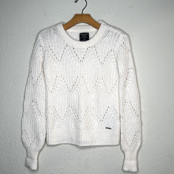 NWOT Abercrombie & Fitch Wool Alpaca Open Knit Sweater Ivory Size XS Apres Ski - Picture 1 of 6